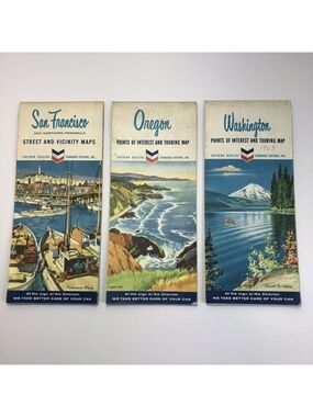 1960s 3x Chevron Standard Station Maps San Francisco / Oregon / Washington USA